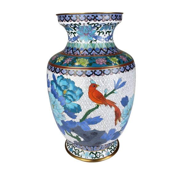 Vintage Other - Vintage Cloisonné Enamel Oriental Vase Birds Flowers 9 3/4” Tall